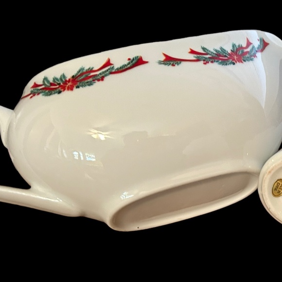 Vintage NEW fine china Poinsettias and Ribbons Gravy/Sauce Boat AND OR S&P Shake - Picture 2 of 2